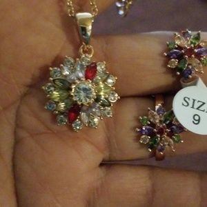 Pendant and chain, rings,